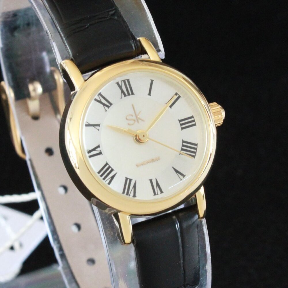 Ladies Dress Quartz Watch Silver Sunburst Dial Black Strap 22mm